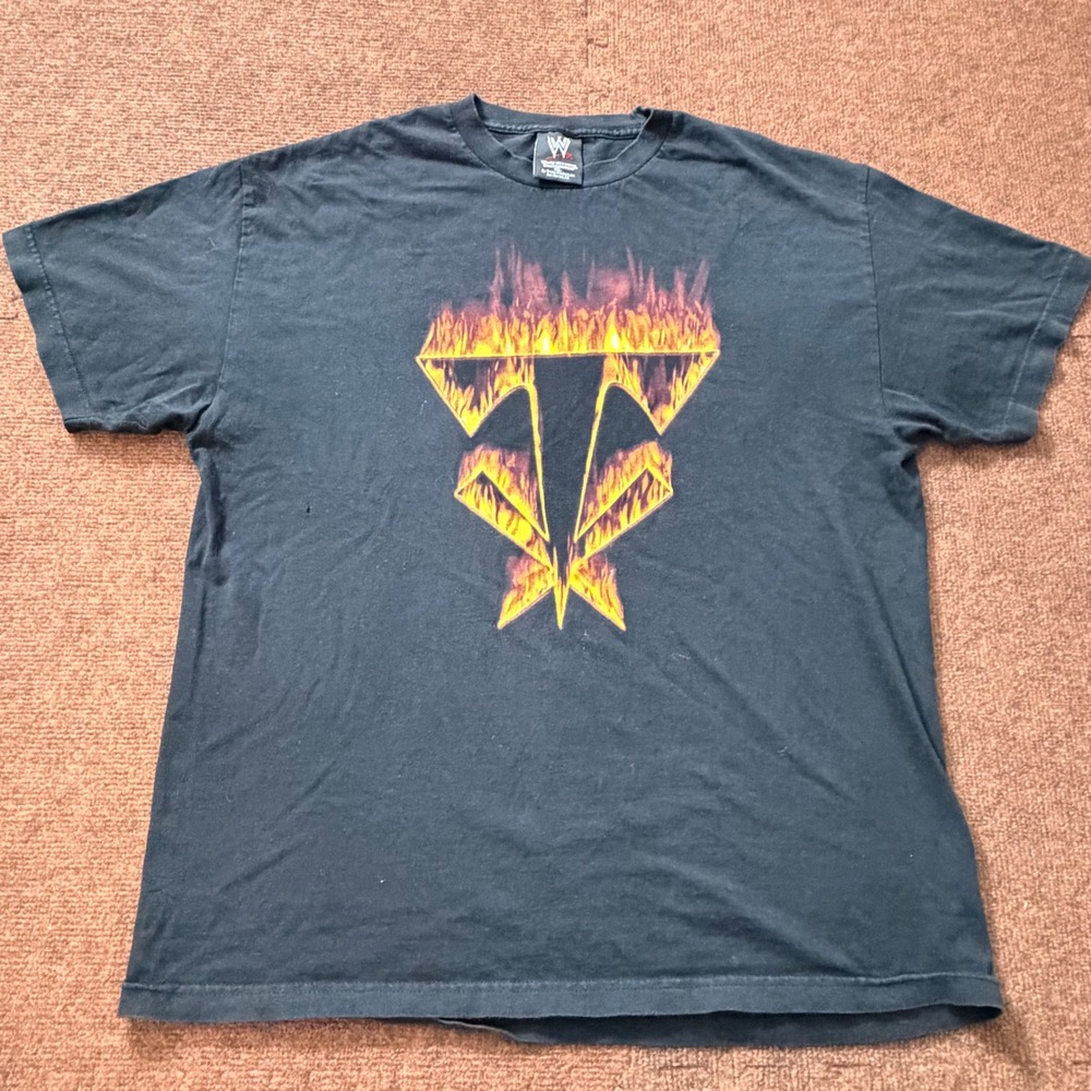 Vintage 2003 WWE Undertaker Flaming Logo T-Shirt Mens XL Black Trinity Products